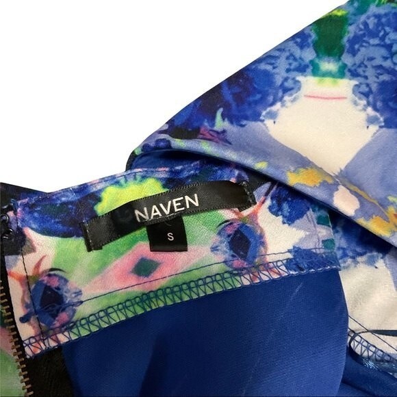 Naven Floral Abstract Print Cutout Kaleidoscope Skater Dress S Prom Cocktail - Picture 4 of 10